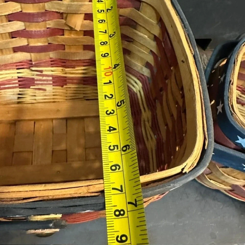 Americana Patriotic Basket Set of 3 Star Handle Woven Wood Nesting Unbranded